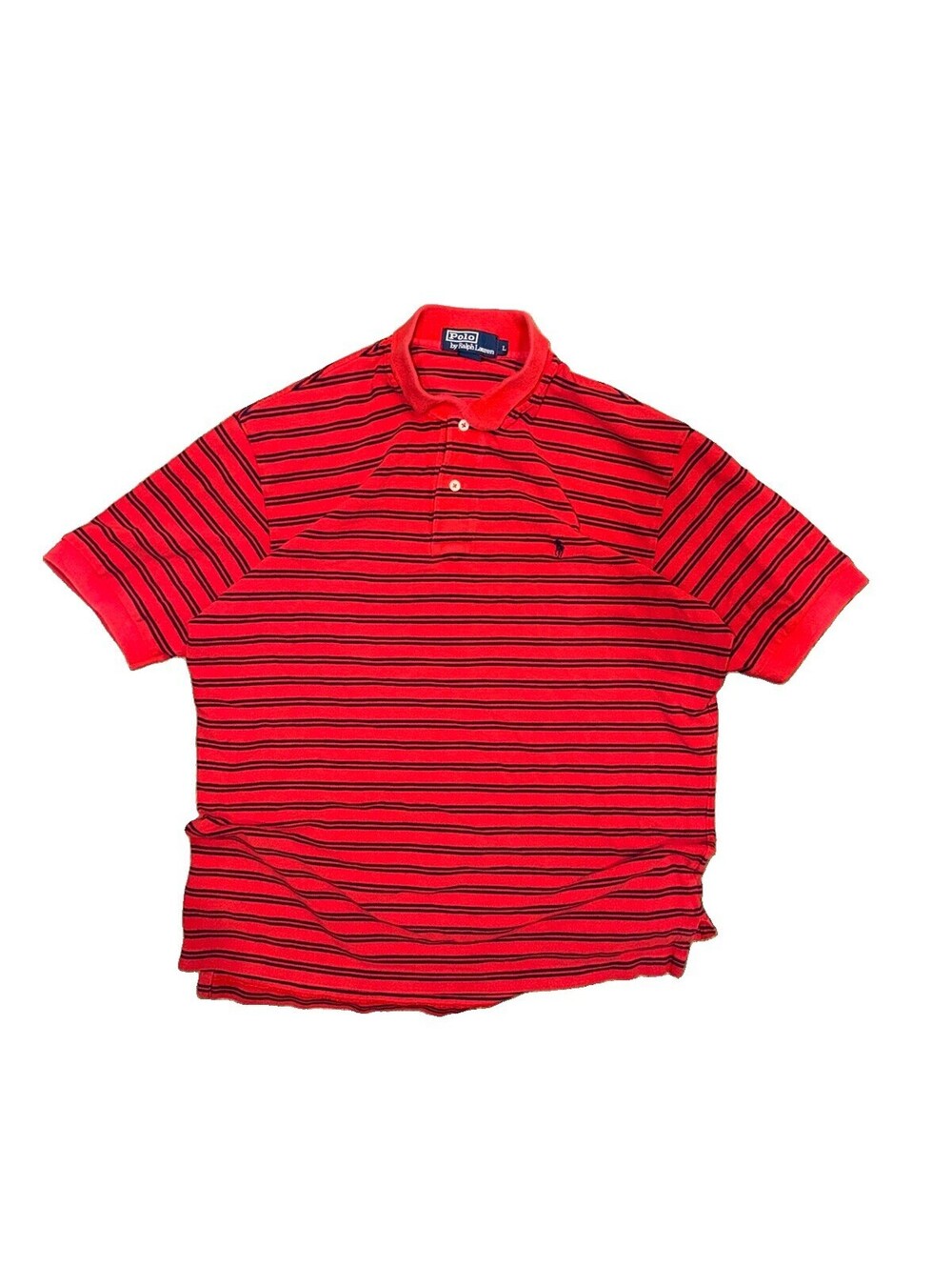 Men's Polo by Ralph Lauren Striped Polo Shirt - Red and  Black- Size Large